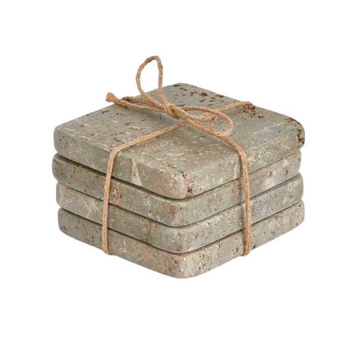Graze Travertine Coaster Set4  Square Grey