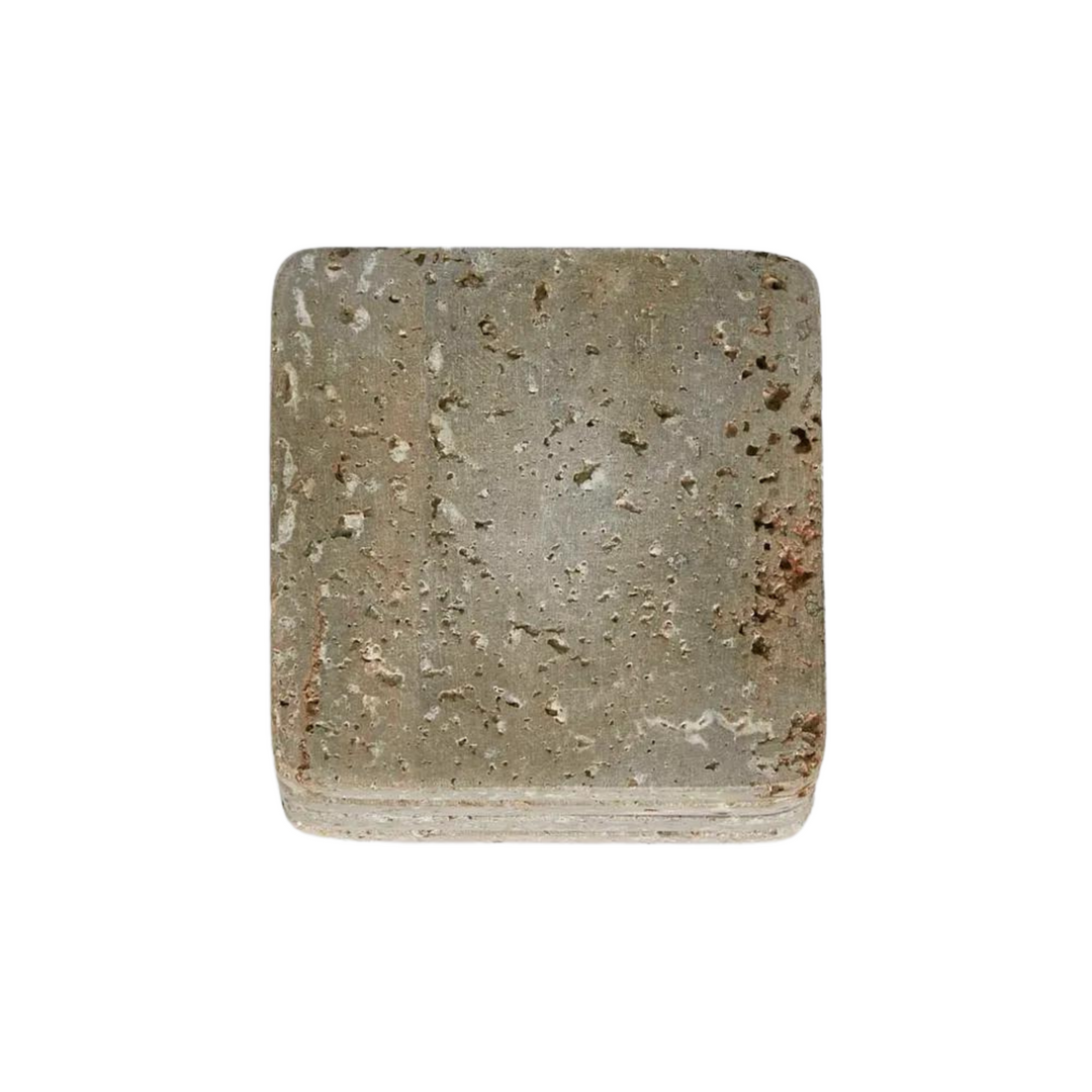 Graze Travertine Coaster Set4  Square Grey