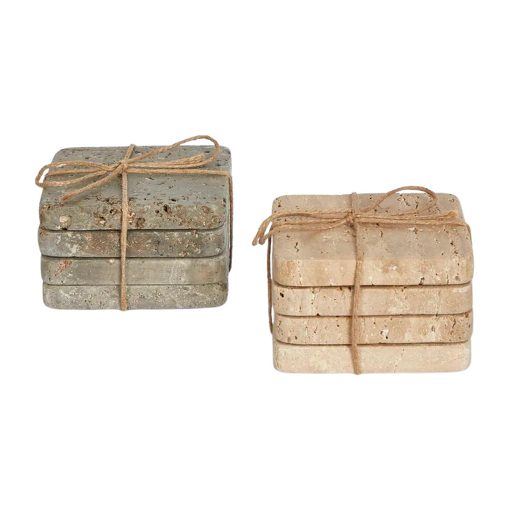 Graze Travertine Coaster Set4  Square Grey