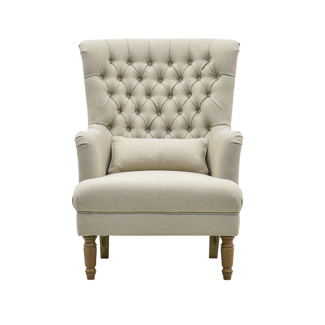 Bayside Natural Button Tufted Winged Armchair