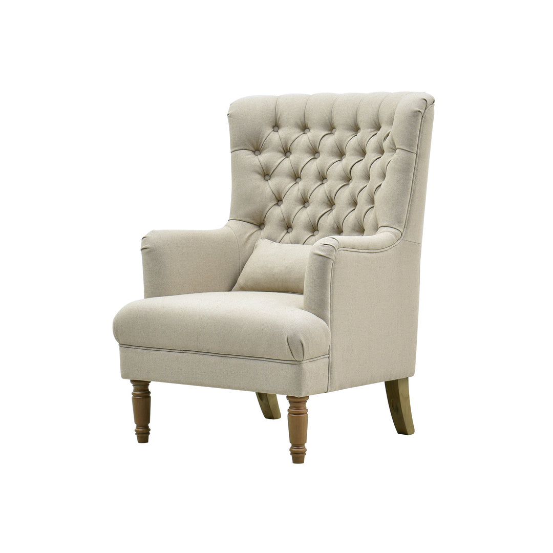 Bayside Natural Button Tufted Winged Armchair