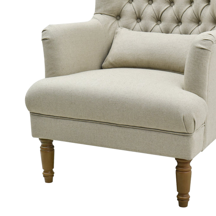 Bayside Natural Button Tufted Winged Armchair