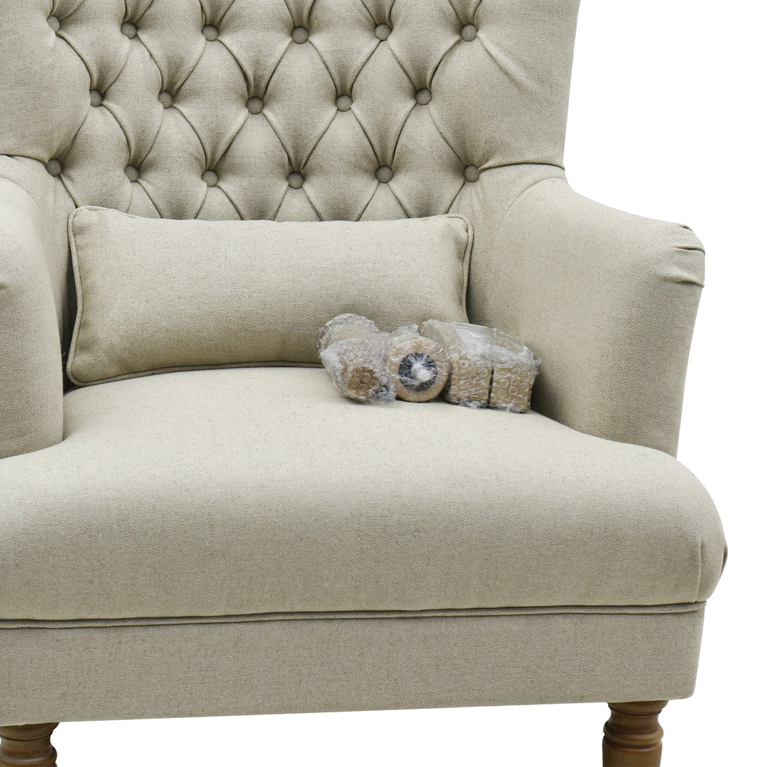 Bayside Natural Button Tufted Winged Armchair