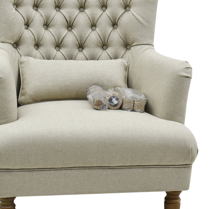 Bayside Natural Button Tufted Winged Armchair