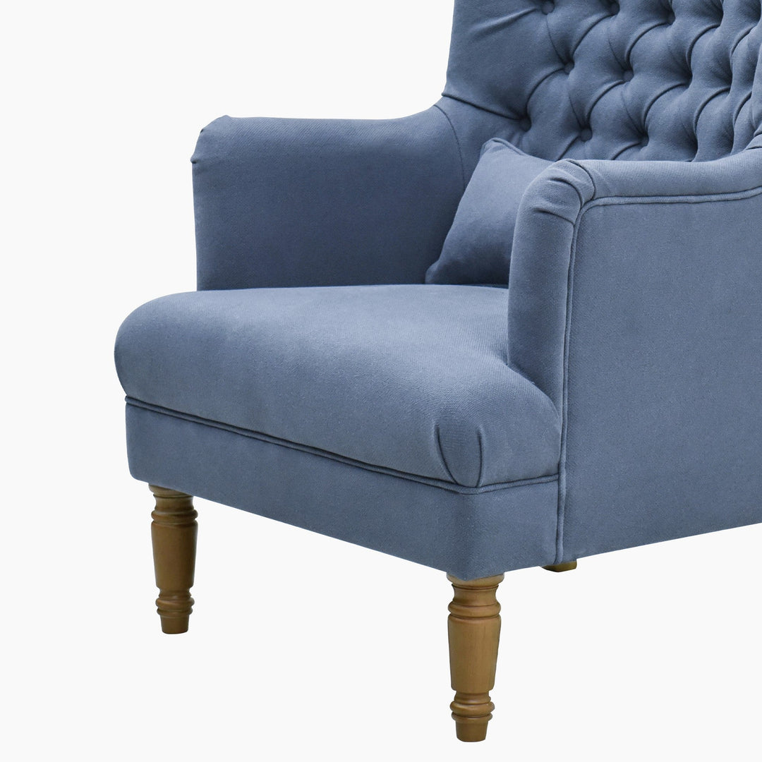 Bayside Navy Button Tufted Winged Armchair