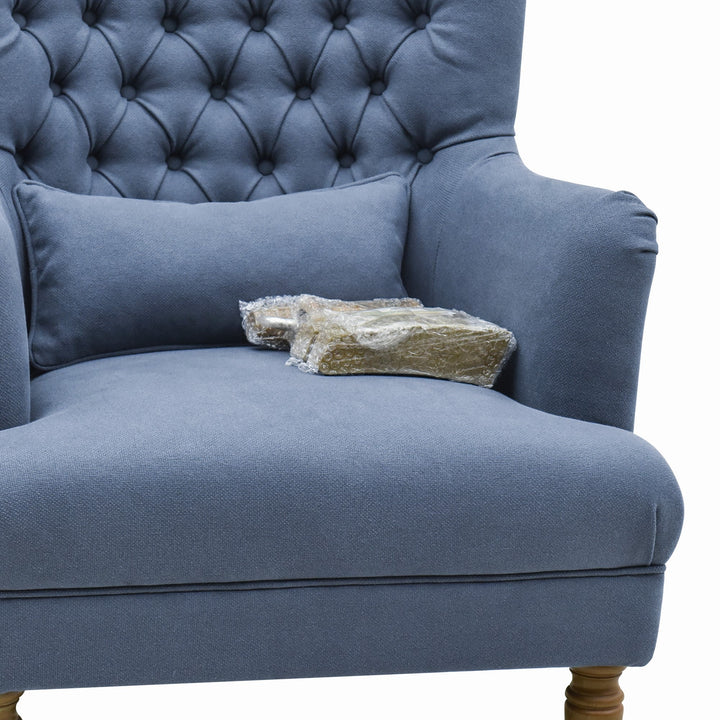 Bayside Navy Button Tufted Winged Armchair