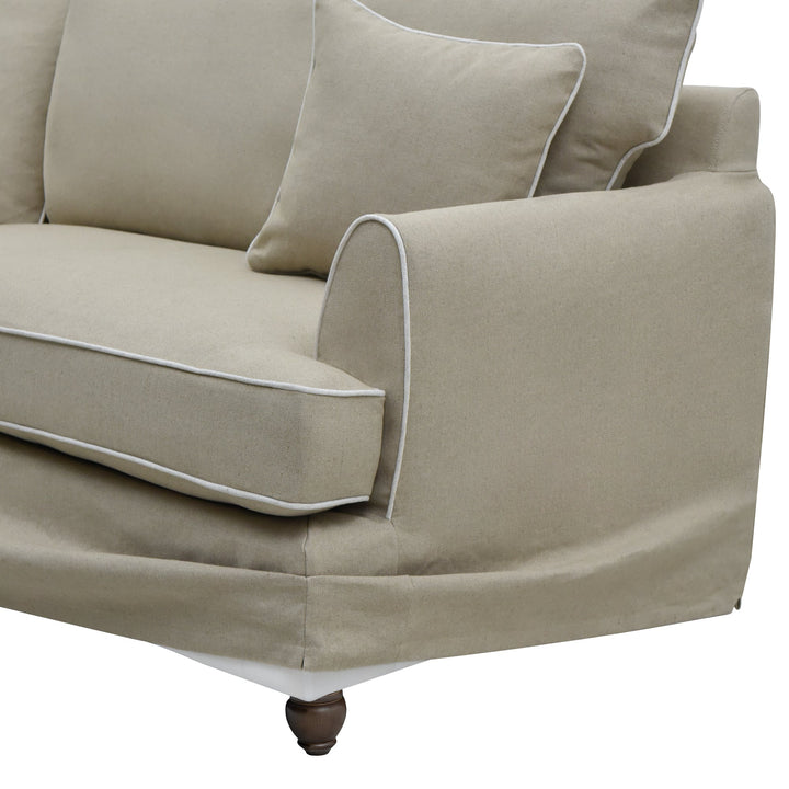 Slip Cover Only - Byron 4 Seat Hamptons Sofa Natural w/White piping Linen Blend