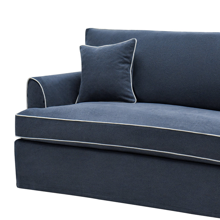Slip Cover Only - Byron 4 Seat Hamptons Sofa Navy W/White Piping Linen Blend