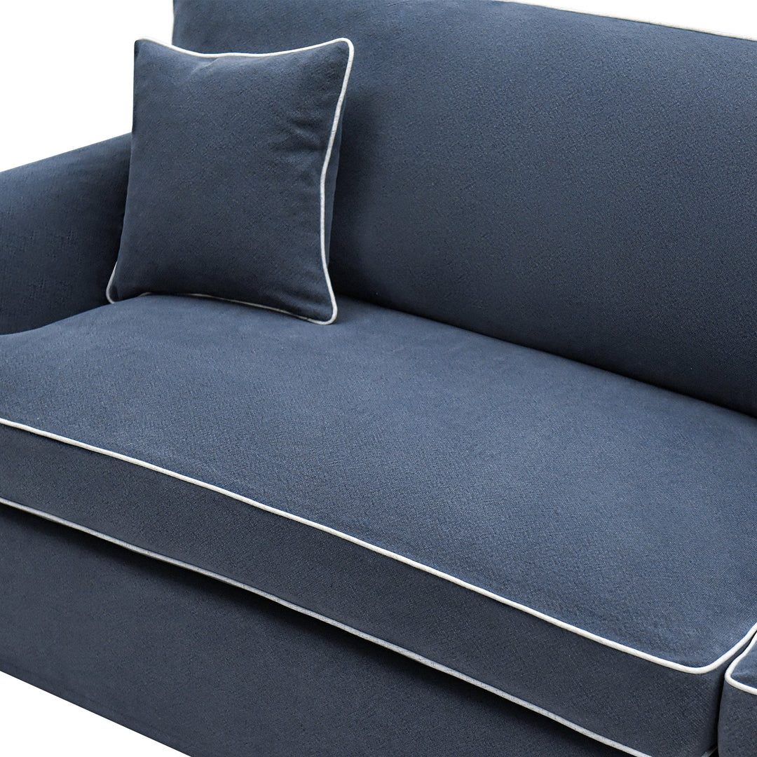 Slip Cover Only - Byron 4 Seat Hamptons Sofa Navy W/White Piping Linen Blend