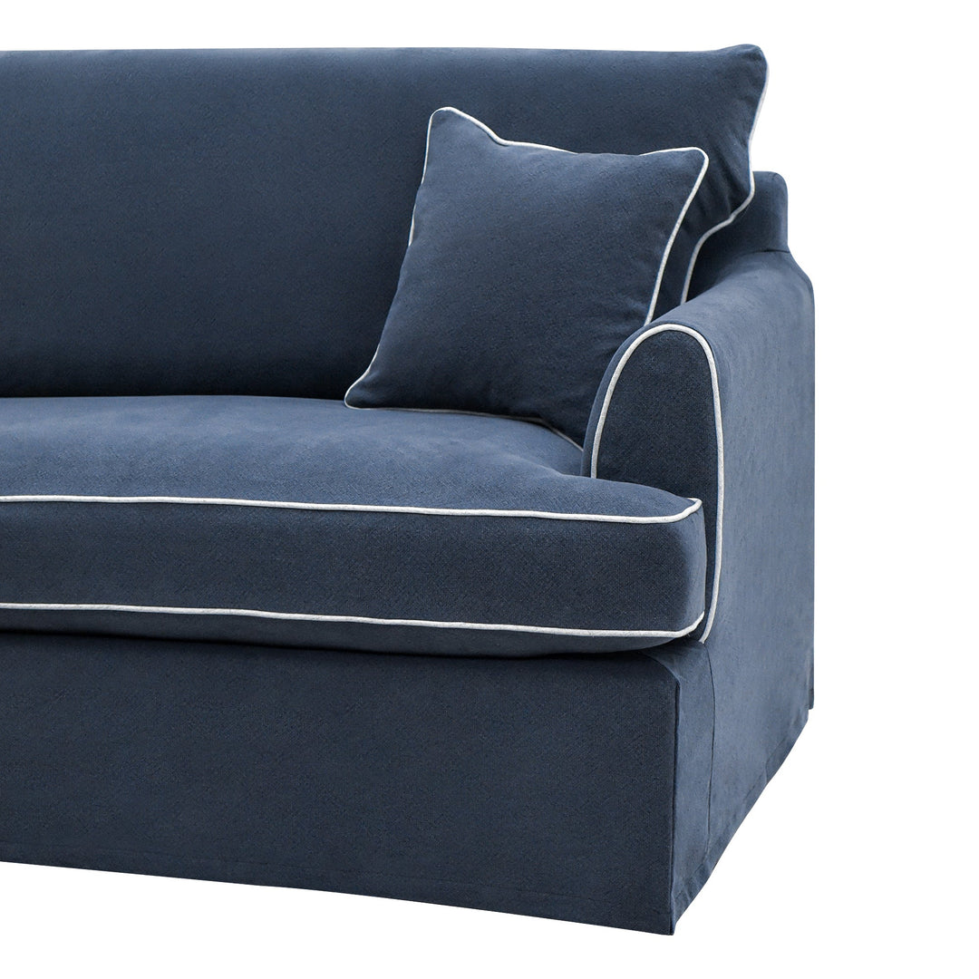 Slip Cover Only - Byron 4 Seat Hamptons Sofa Navy W/White Piping Linen Blend