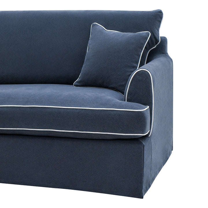 Slip Cover Only - Byron 4 Seat Hamptons Sofa Navy W/White Piping Linen Blend