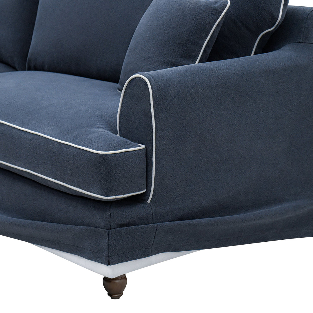 Slip Cover Only - Byron 4 Seat Hamptons Sofa Navy W/White Piping Linen Blend