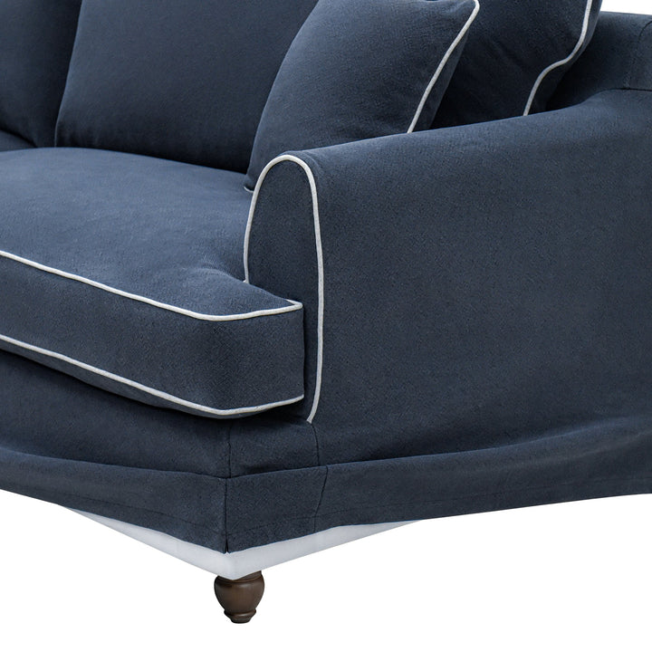 Slip Cover Only - Byron 4 Seat Hamptons Sofa Navy W/White Piping Linen Blend
