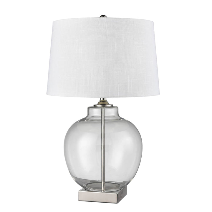 Ellyn Glass and Nickel Lamp with White Linen Shade