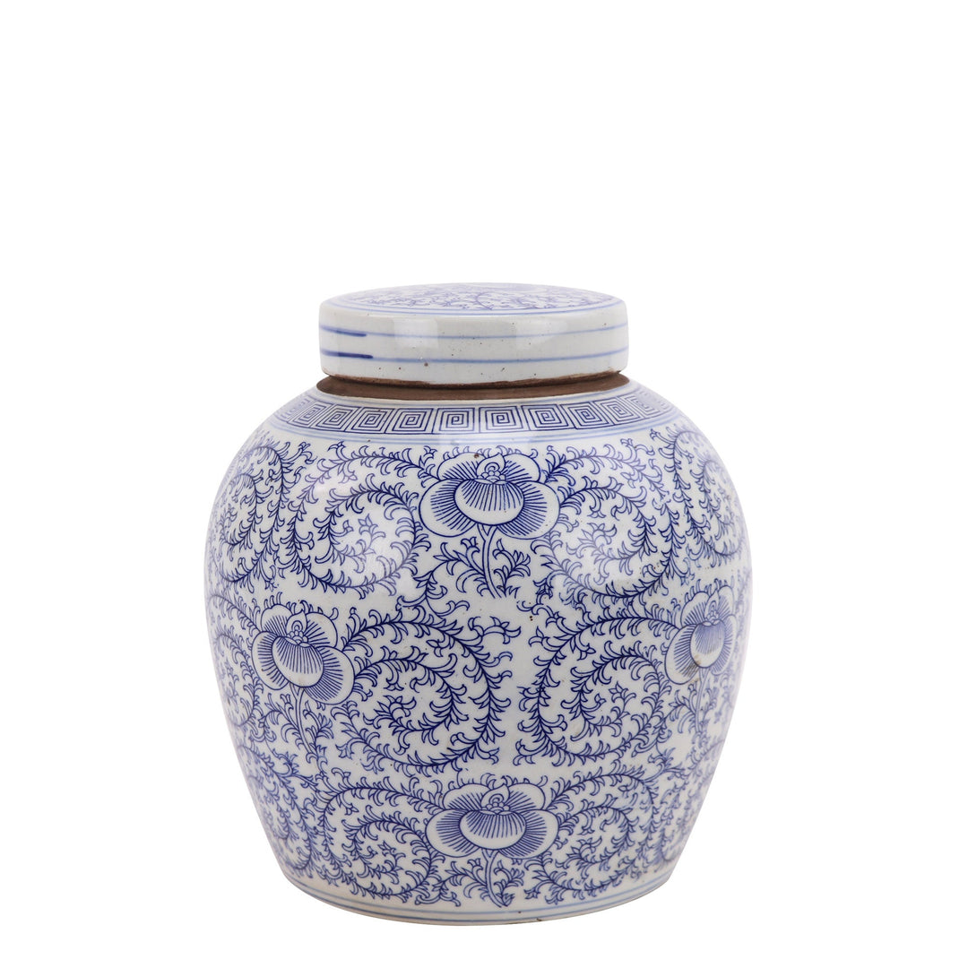 Sonny Flat Lidded Blue & White Porcelain Jar Large