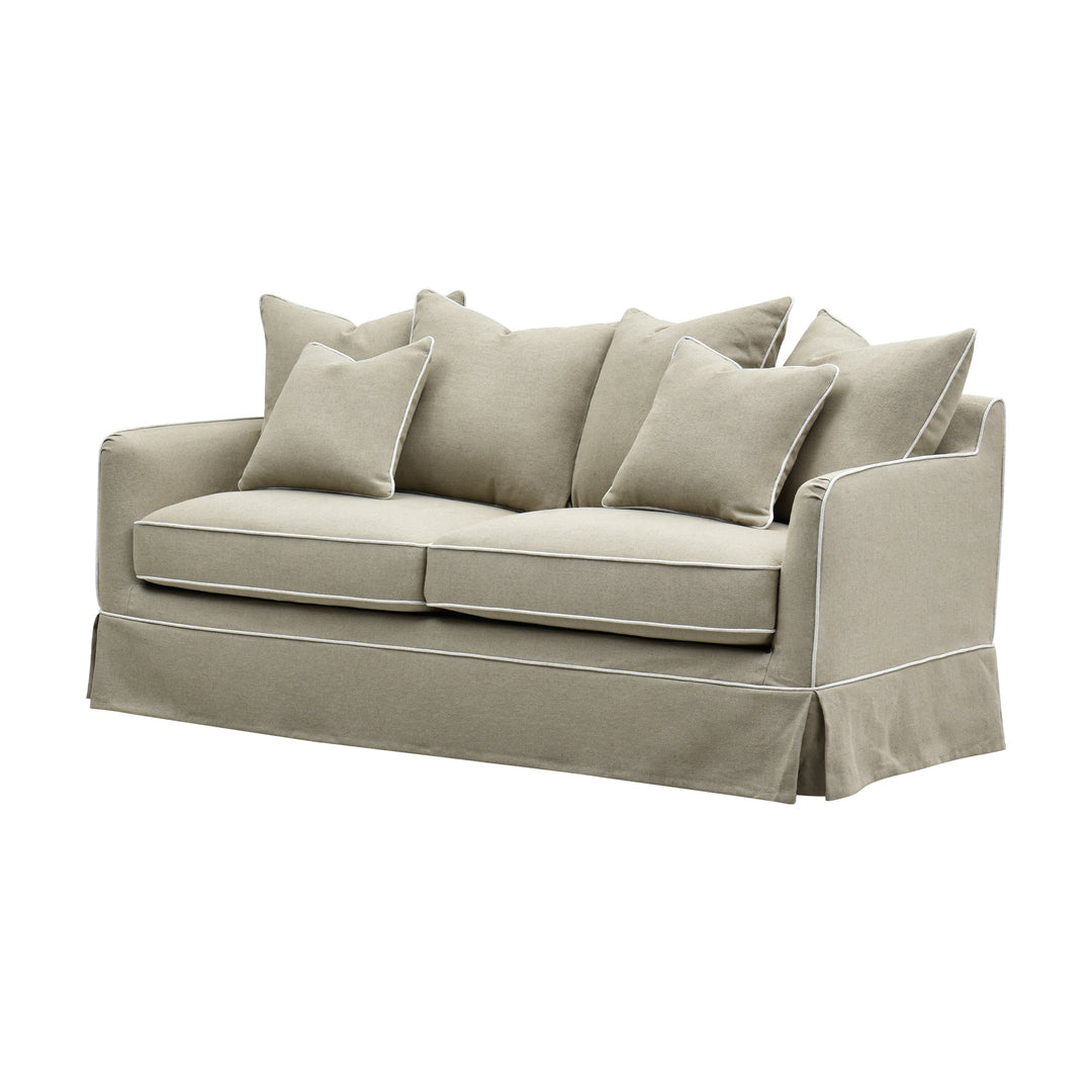 Slip Cover Only - Noosa 2.5 Seat Hamptons Sofa Natural W/White piping Linen Blend