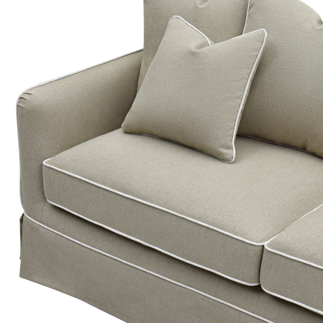 Slip Cover Only - Noosa 2.5 Seat Hamptons Sofa Natural W/White piping Linen Blend
