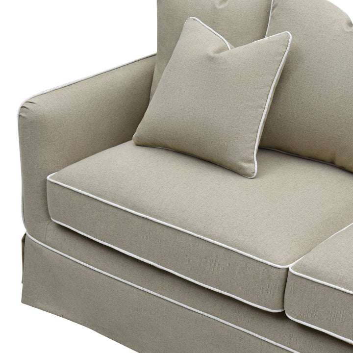 Slip Cover Only - Noosa 2.5 Seat Hamptons Sofa Natural W/White piping Linen Blend