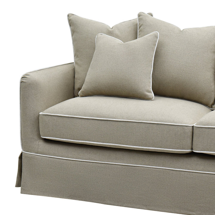 Slip Cover Only - Noosa 2.5 Seat Hamptons Sofa Natural W/White piping Linen Blend