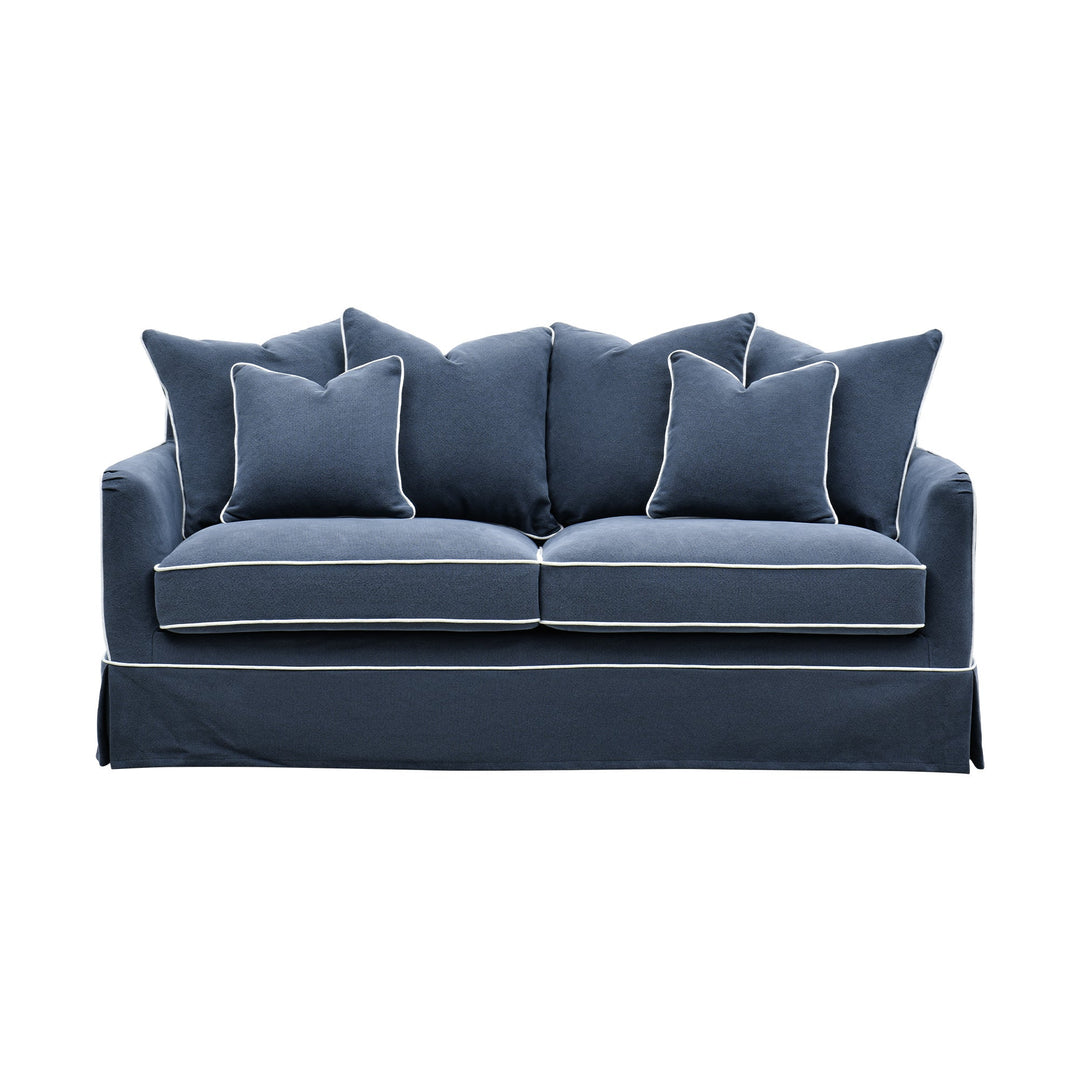 Slip Cover Only - Noosa 2.5 Seat Hamptons Sofa Navy W/White piping Linen Blend