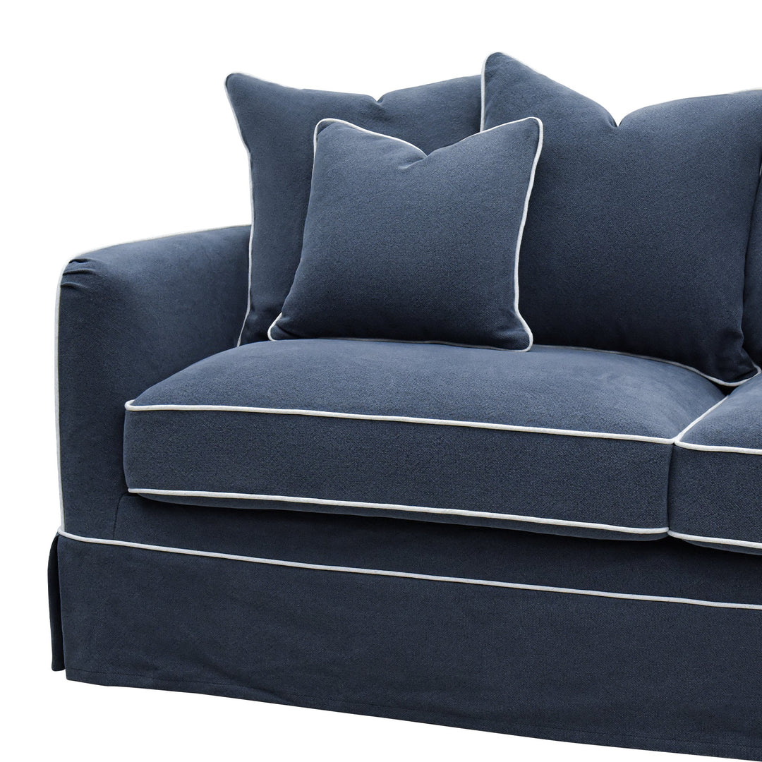 Slip Cover Only - Noosa 2.5 Seat Hamptons Sofa Navy W/White piping Linen Blend