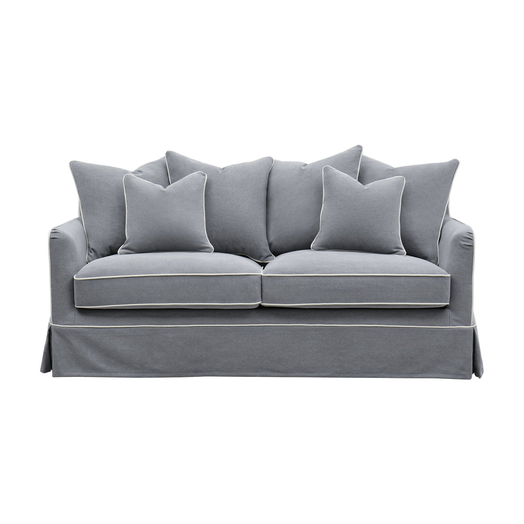 Slip Cover Only - Noosa 2.5 Seat Hamptons Sofa Grey W/White piping Linen Blend