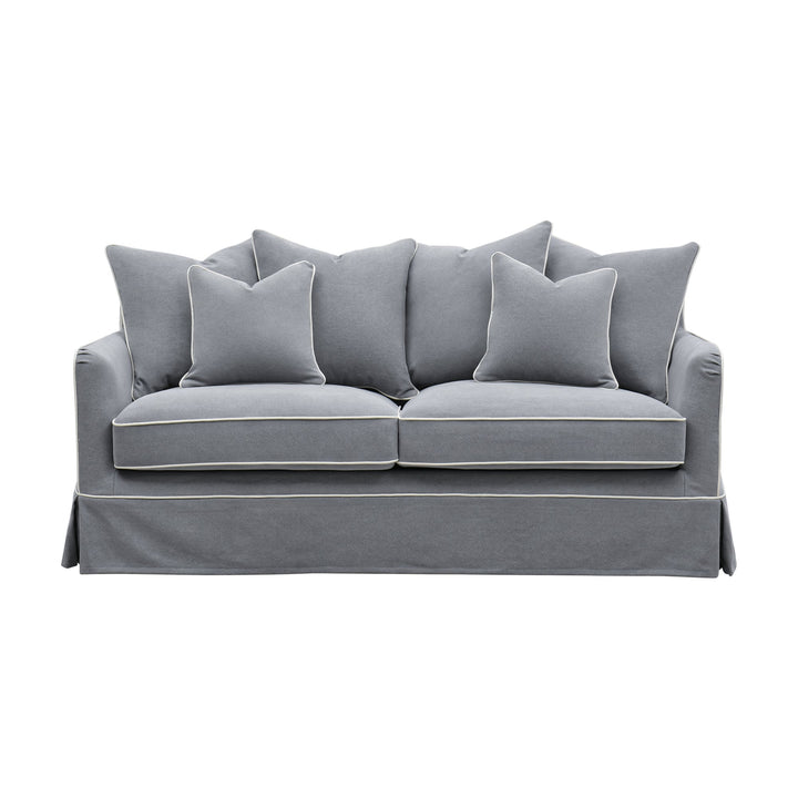 Slip Cover Only - Noosa 2.5 Seat Hamptons Sofa Grey W/White piping Linen Blend
