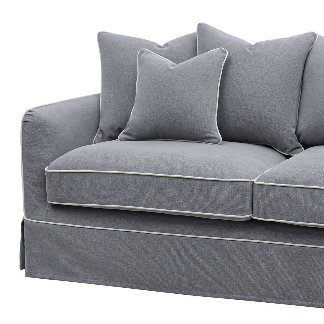 Slip Cover Only - Noosa 2.5 Seat Hamptons Sofa Grey W/White piping Linen Blend