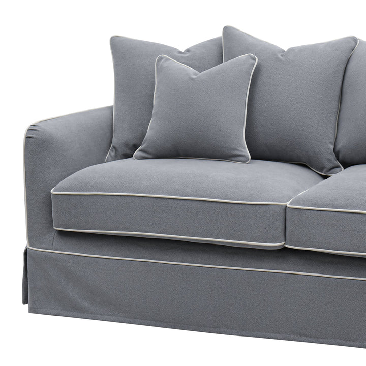 Slip Cover Only - Noosa 2.5 Seat Hamptons Sofa Grey W/White piping Linen Blend