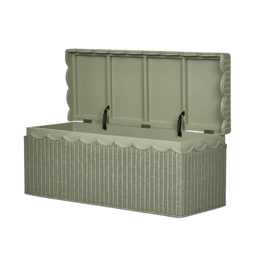 Belle Rattan Storage Bench Green