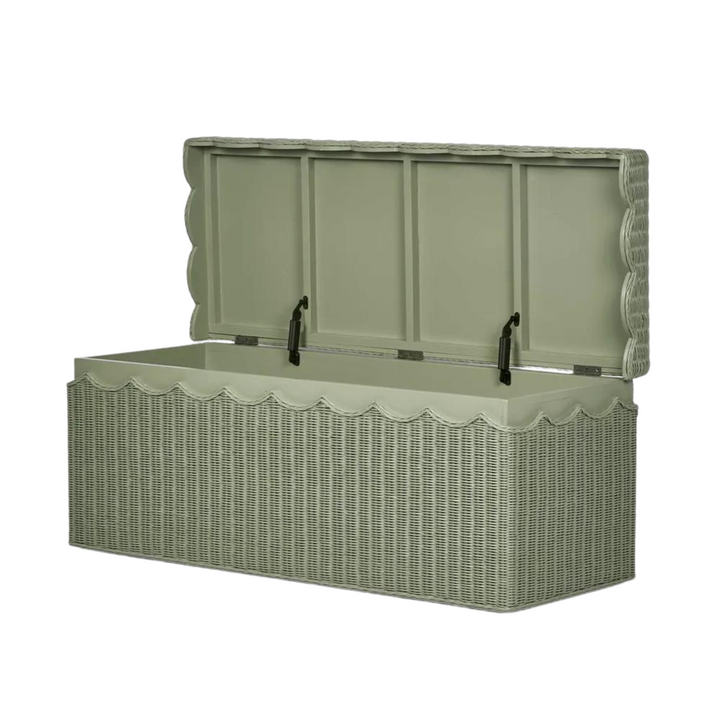 Belle Rattan Storage Bench Green
