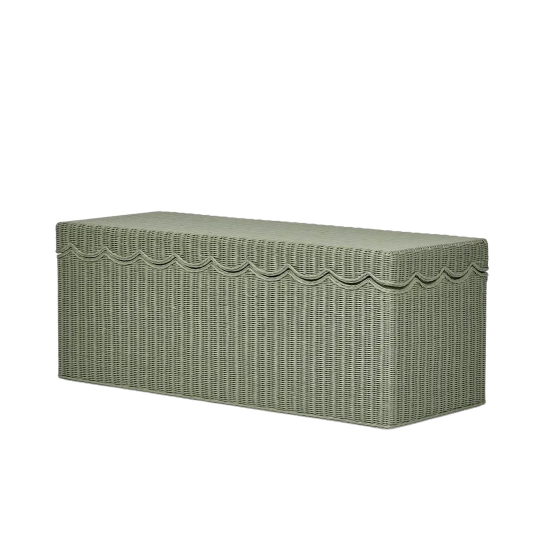 Belle Rattan Storage Bench Green