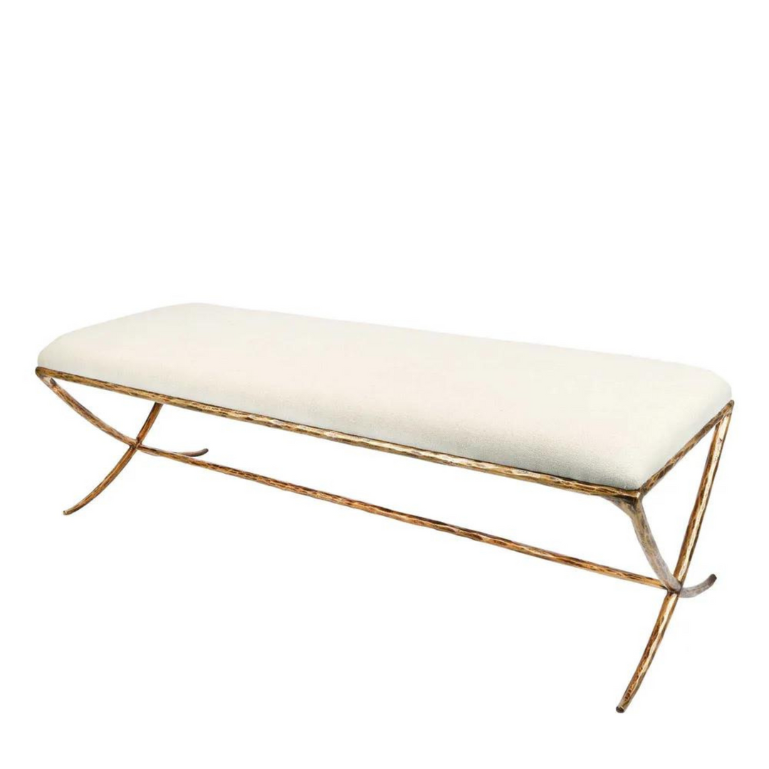 Leo Upholstered Bench Gold in Natural Linen