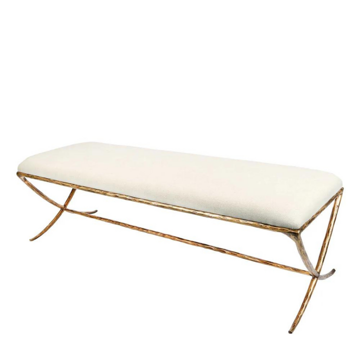 Leo Upholstered Bench Gold in Natural Linen