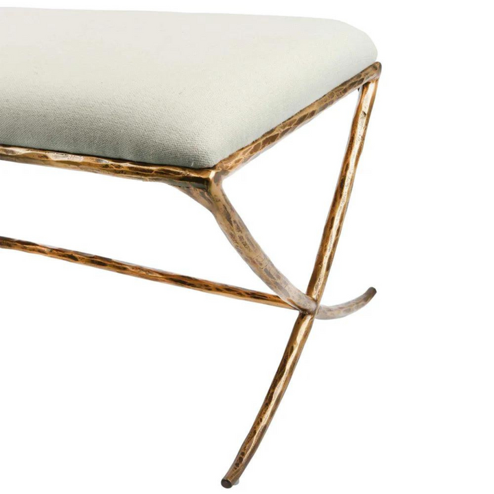 Leo Upholstered Bench Gold in Natural Linen