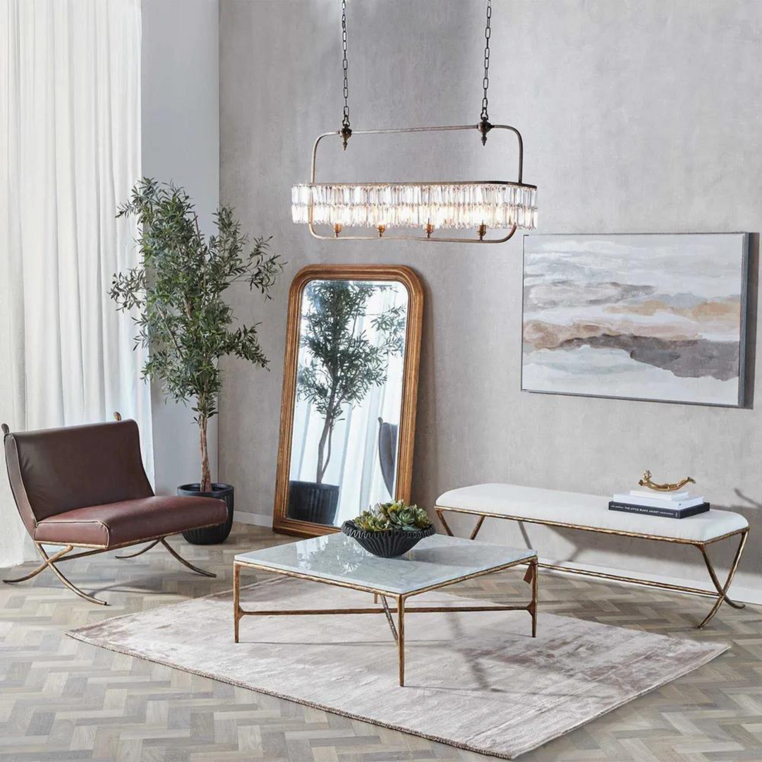 Leo Upholstered Bench Gold in Natural Linen