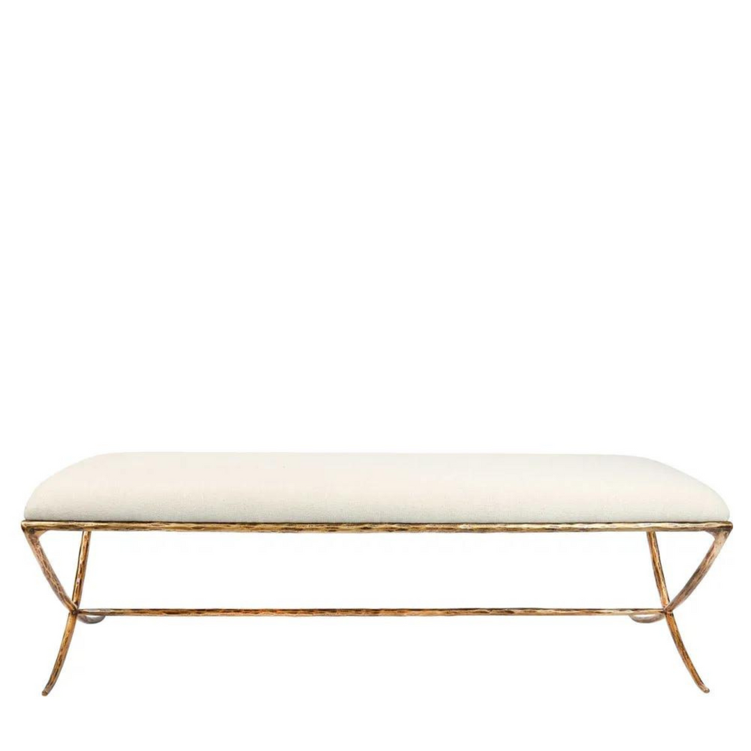 Leo Upholstered Bench Gold in Natural Linen