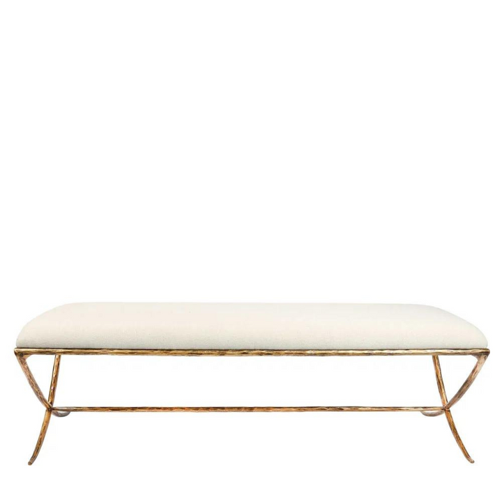 Leo Upholstered Bench Gold in Natural Linen