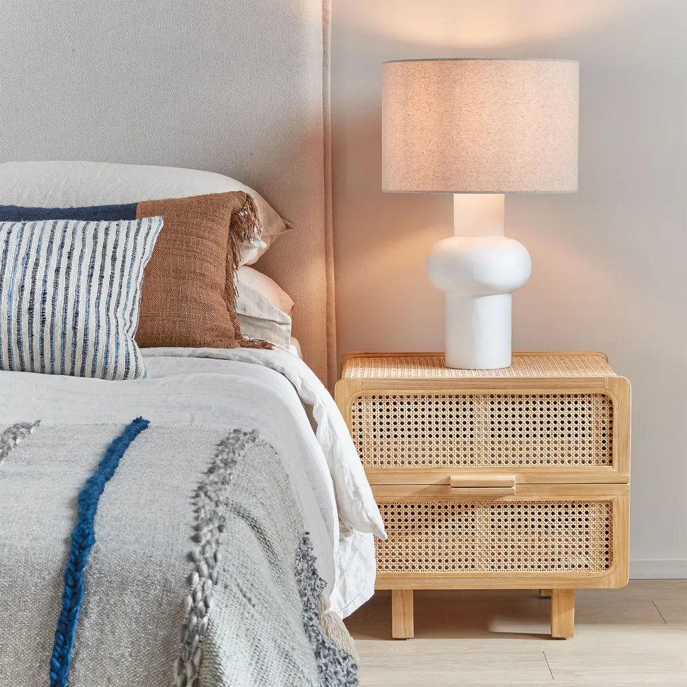 Hayme Bedside Table Natural with Rattan