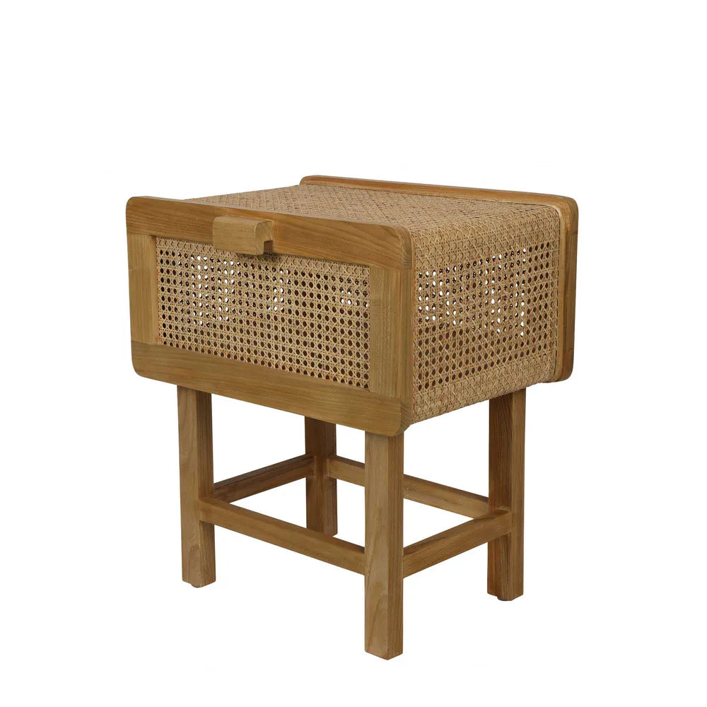 Zoe Bedside Table Natural with Rattan