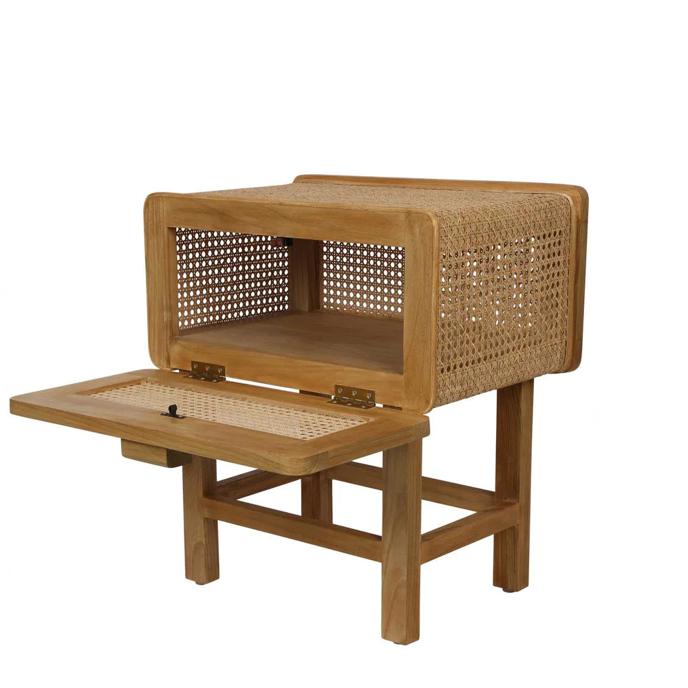 Zoe Bedside Table Natural with Rattan