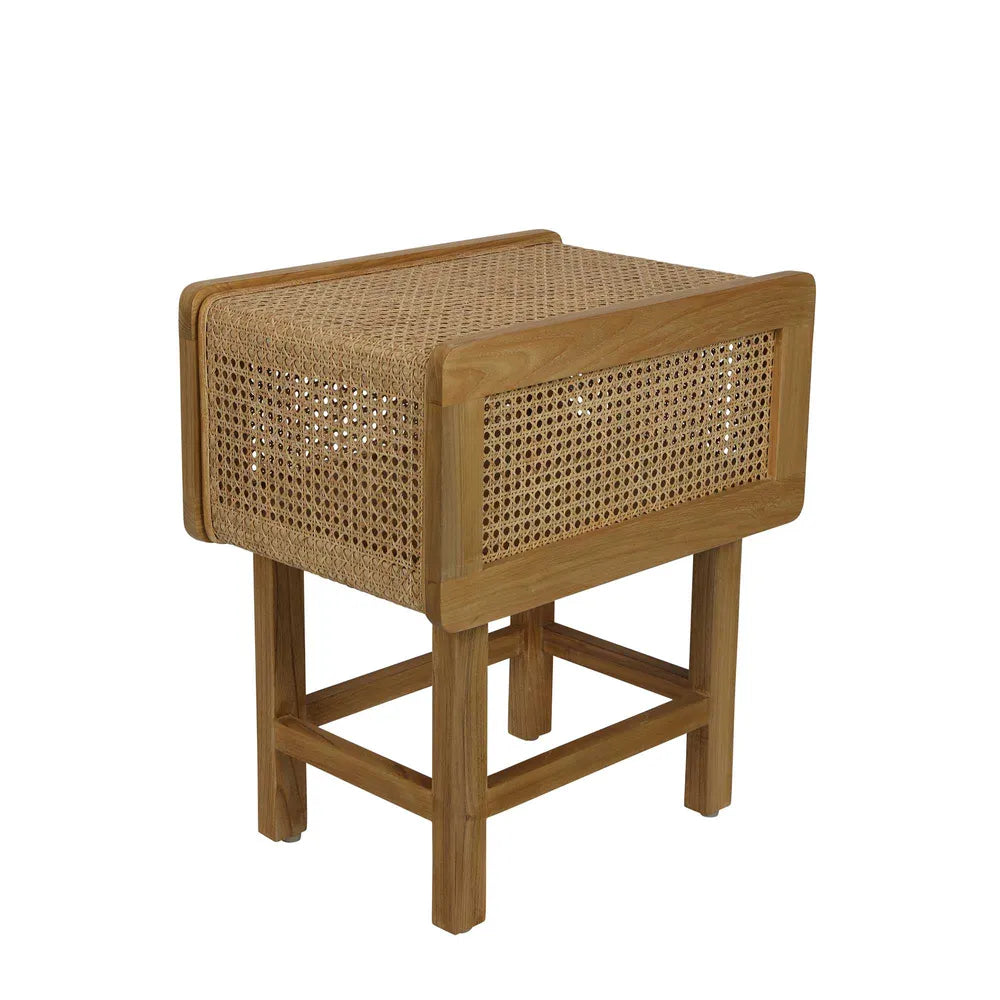 Zoe Bedside Table Natural with Rattan