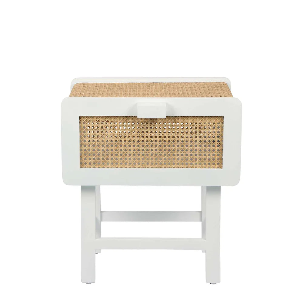 Zoe Bedside Table Chalk with Natural Rattan