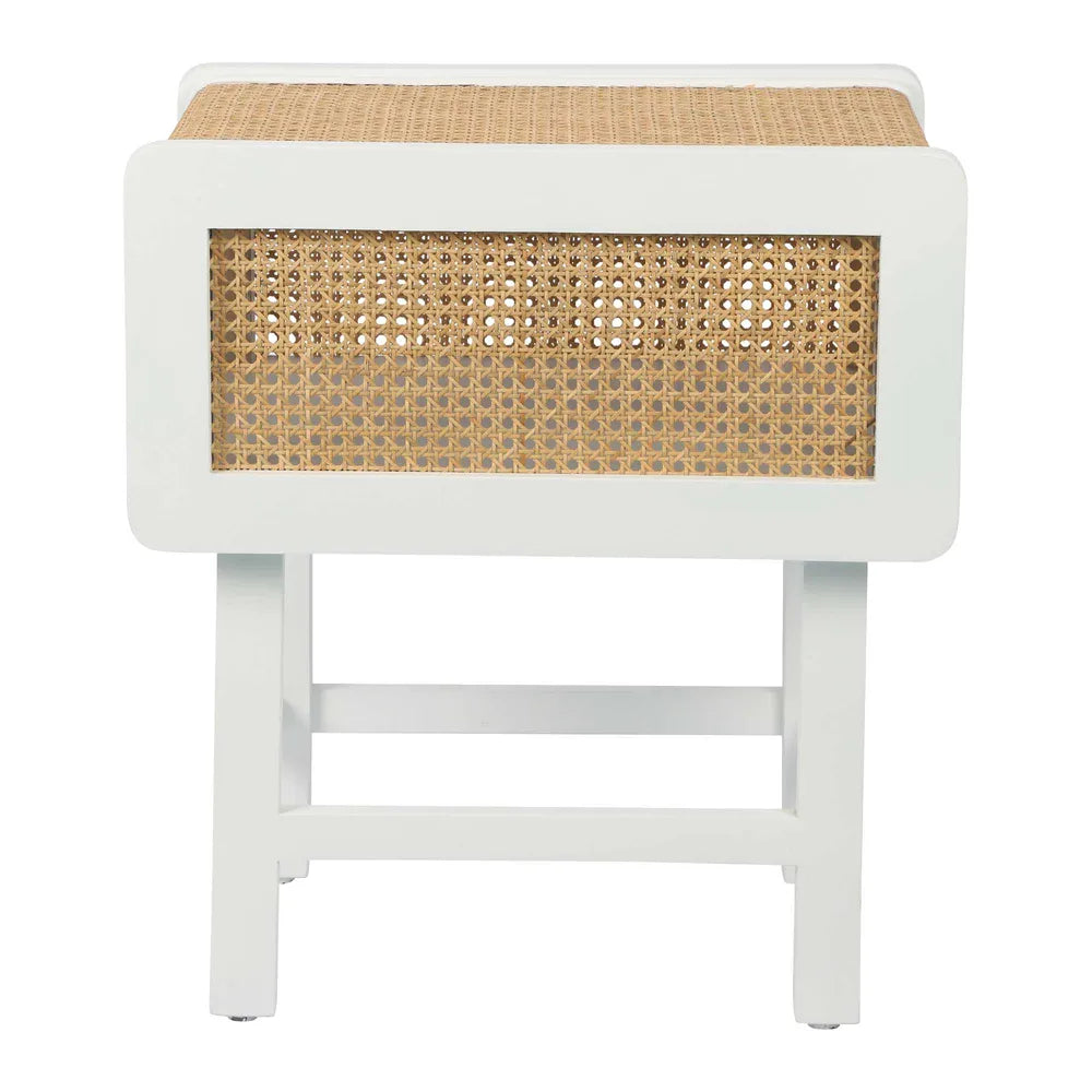 Zoe Bedside Table Chalk with Natural Rattan