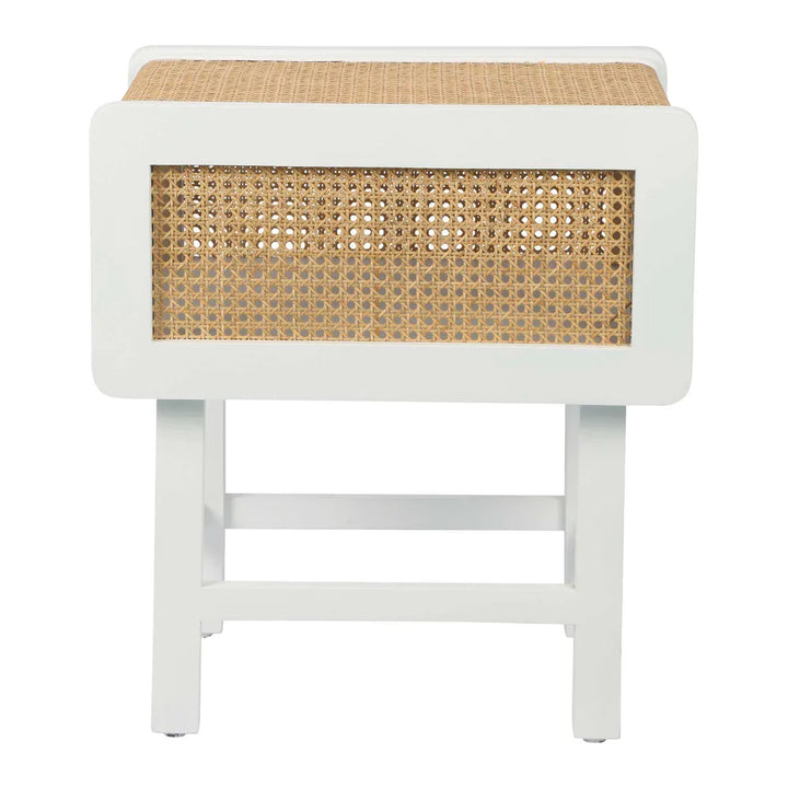 Zoe Bedside Table Chalk with Natural Rattan