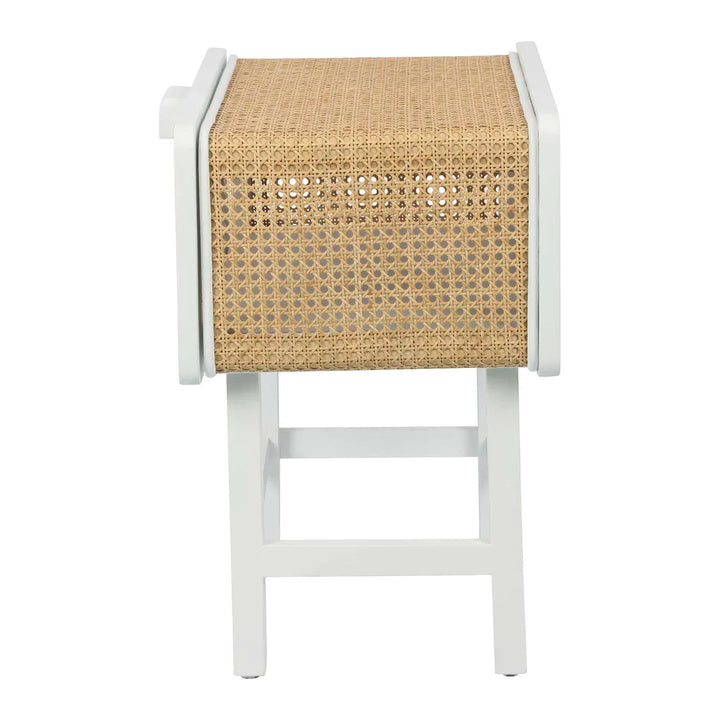 Zoe Bedside Table Chalk with Natural Rattan