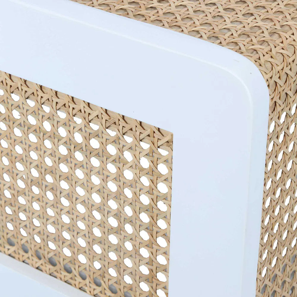 Zoe Bedside Table Chalk with Natural Rattan