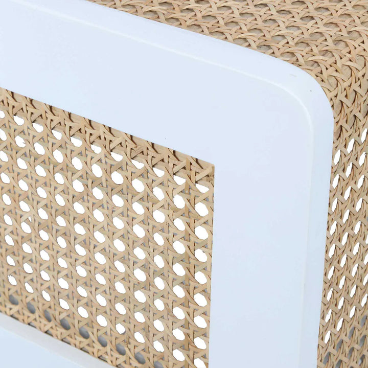 Zoe Bedside Table Chalk with Natural Rattan