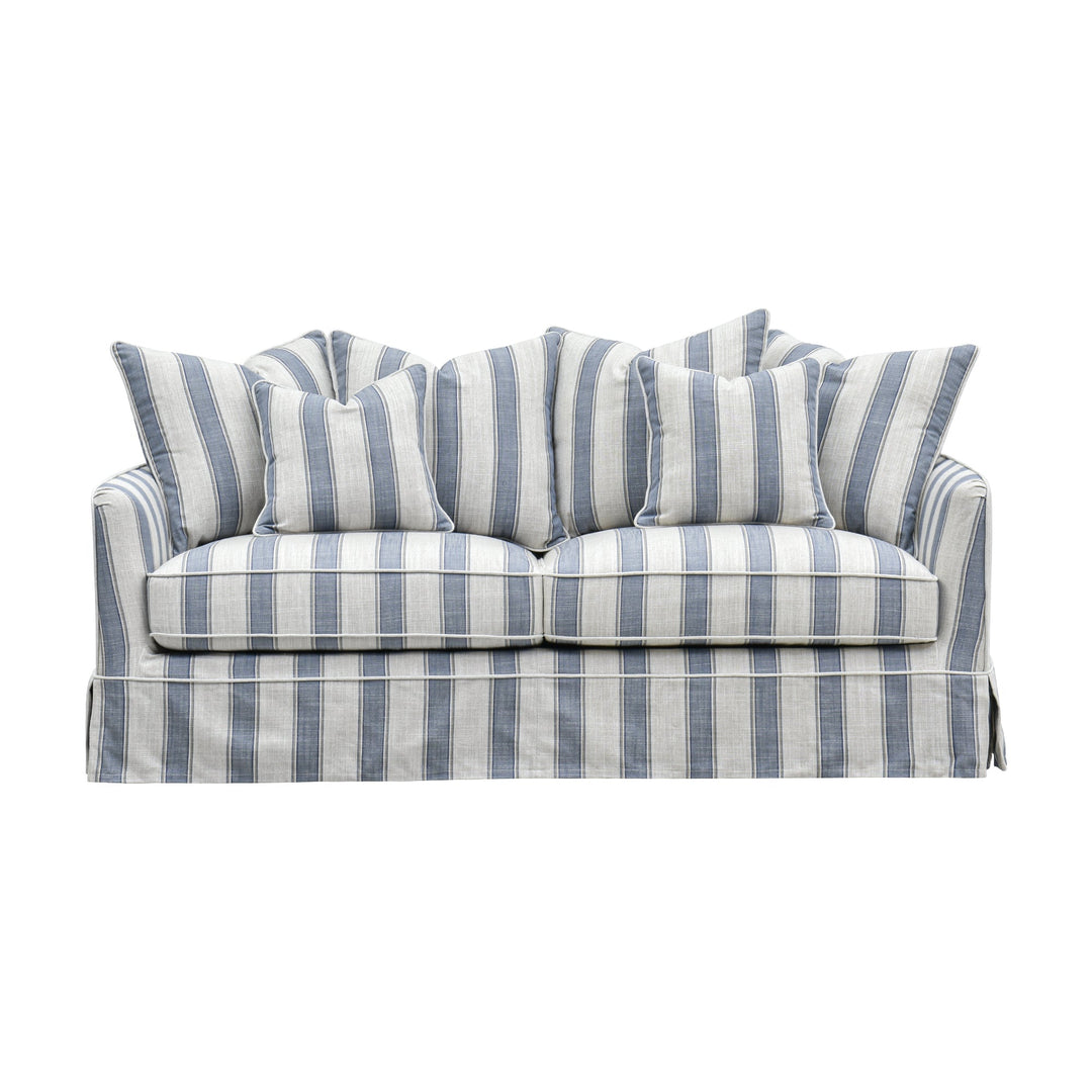Slip Cover Only - Noosa 2.5 Seat Hamptons Sofa Blue Sky Stripe Linen Blend