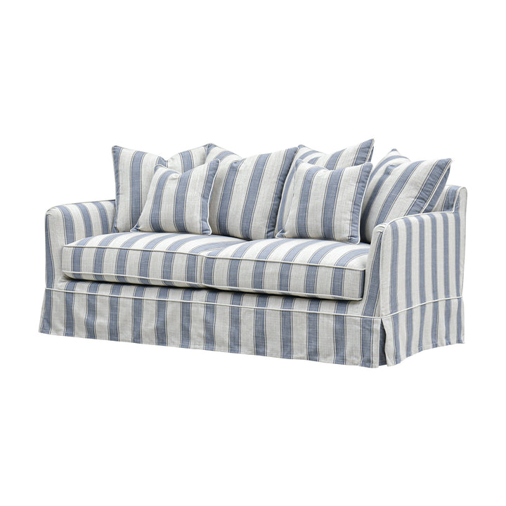 Slip Cover Only - Noosa 2.5 Seat Hamptons Sofa Blue Sky Stripe Linen Blend